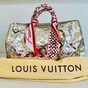 LOUIS VUITTON x STEPHEN SPROUSE SILVER MONO CANVAS MIROIR SPEEDY 35 BOSTON BAG